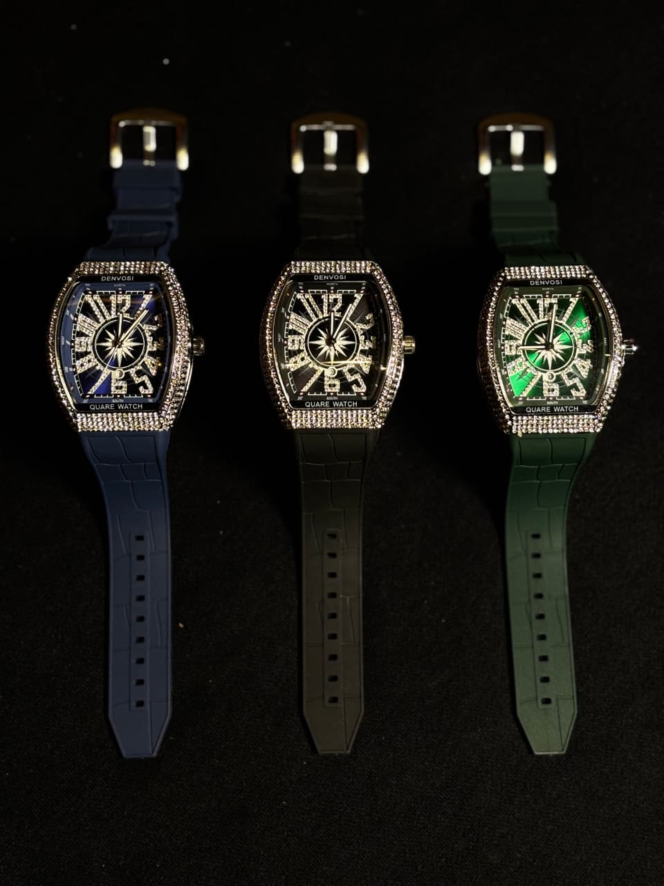 Luxury Diamond Bezel Square Watch - Green