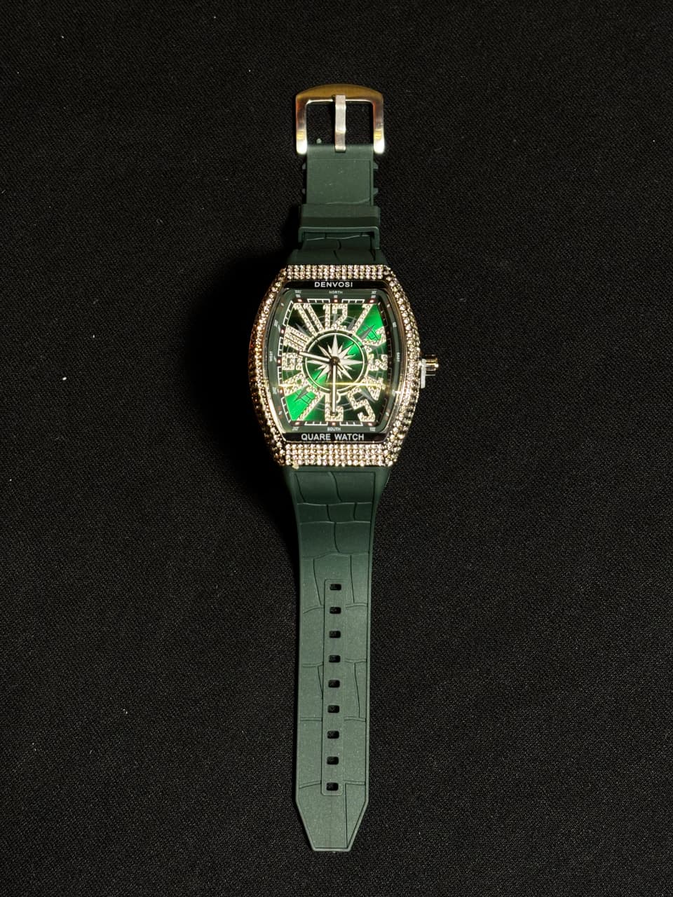 Luxury Diamond Bezel Square Watch - Green