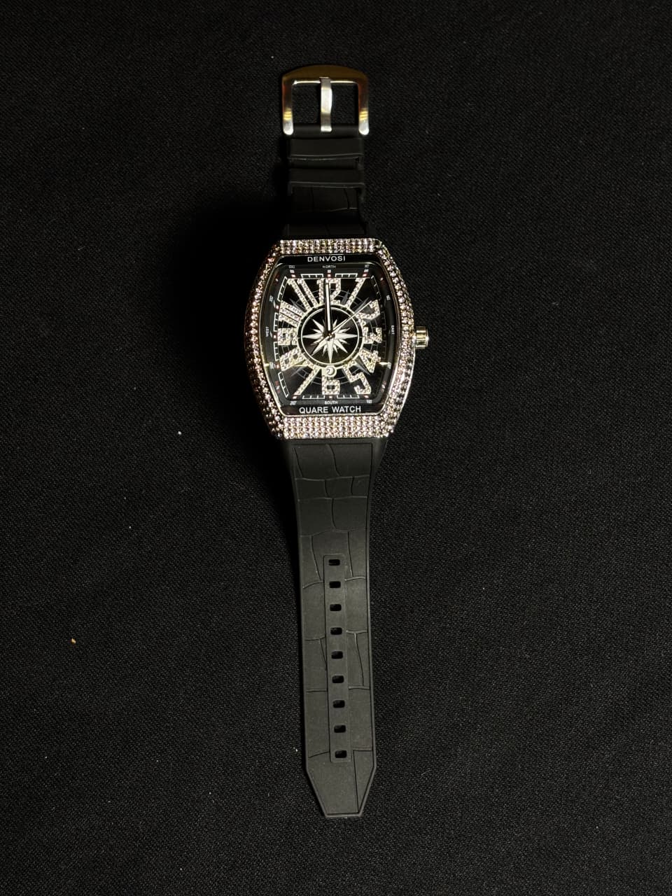 Luxury Diamond Bezel Square Watch - Black