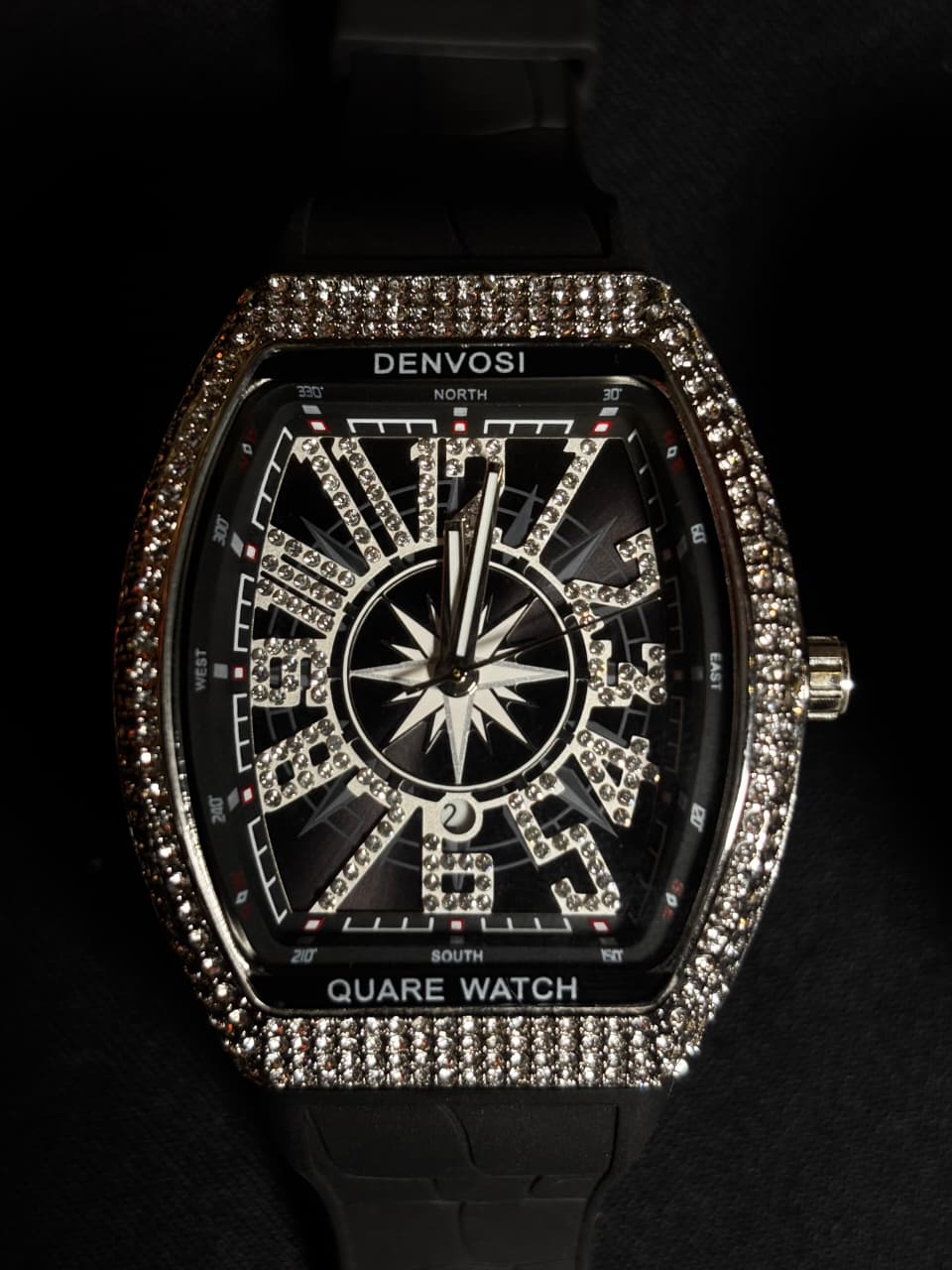 Luxury Diamond Bezel Square Watch - Black