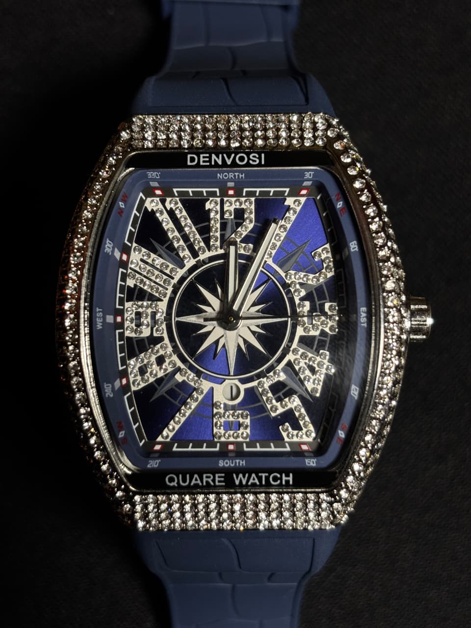 Luxury Diamond Blue Bezel Square Watch