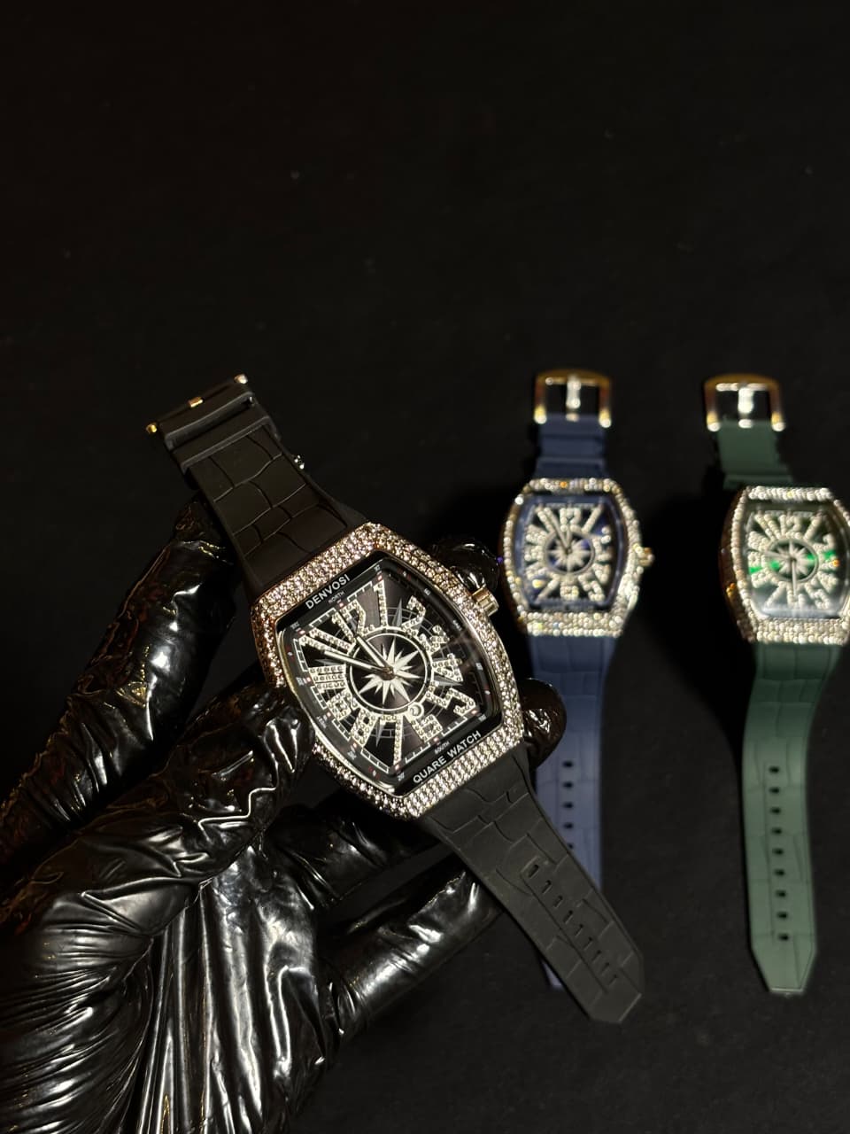 Luxury Diamond Bezel Square Watch - Black